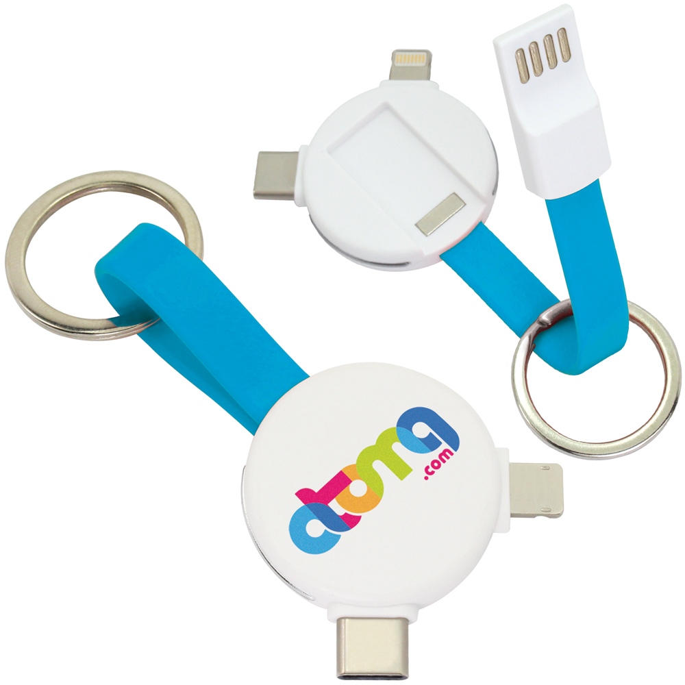 Magnetic Round USB Cable Keyring - 3-in-1